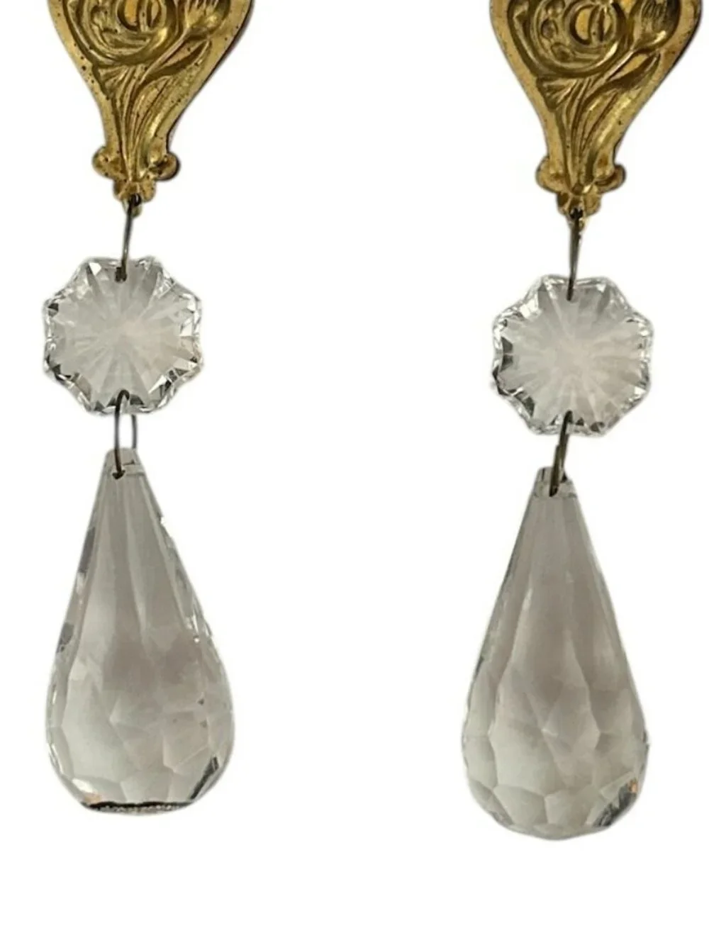 Vintage Tear Drop Ornaments Chandelier Prisms Suncatchers Hanging Pair